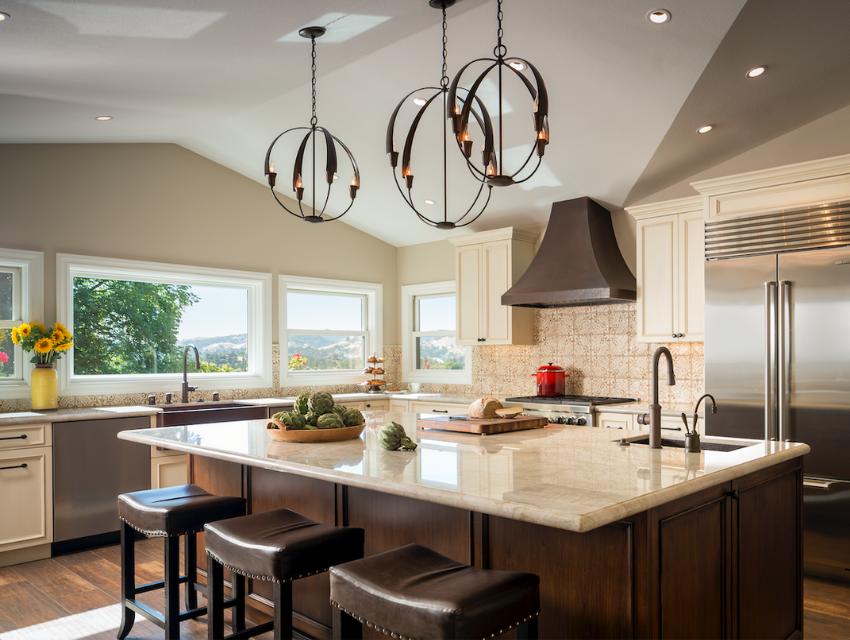 luxe-home-east-bay-selecting-the-right-cabinets-contemporary-kitchen-dark-cabinet-island-white-cabinet-uppers